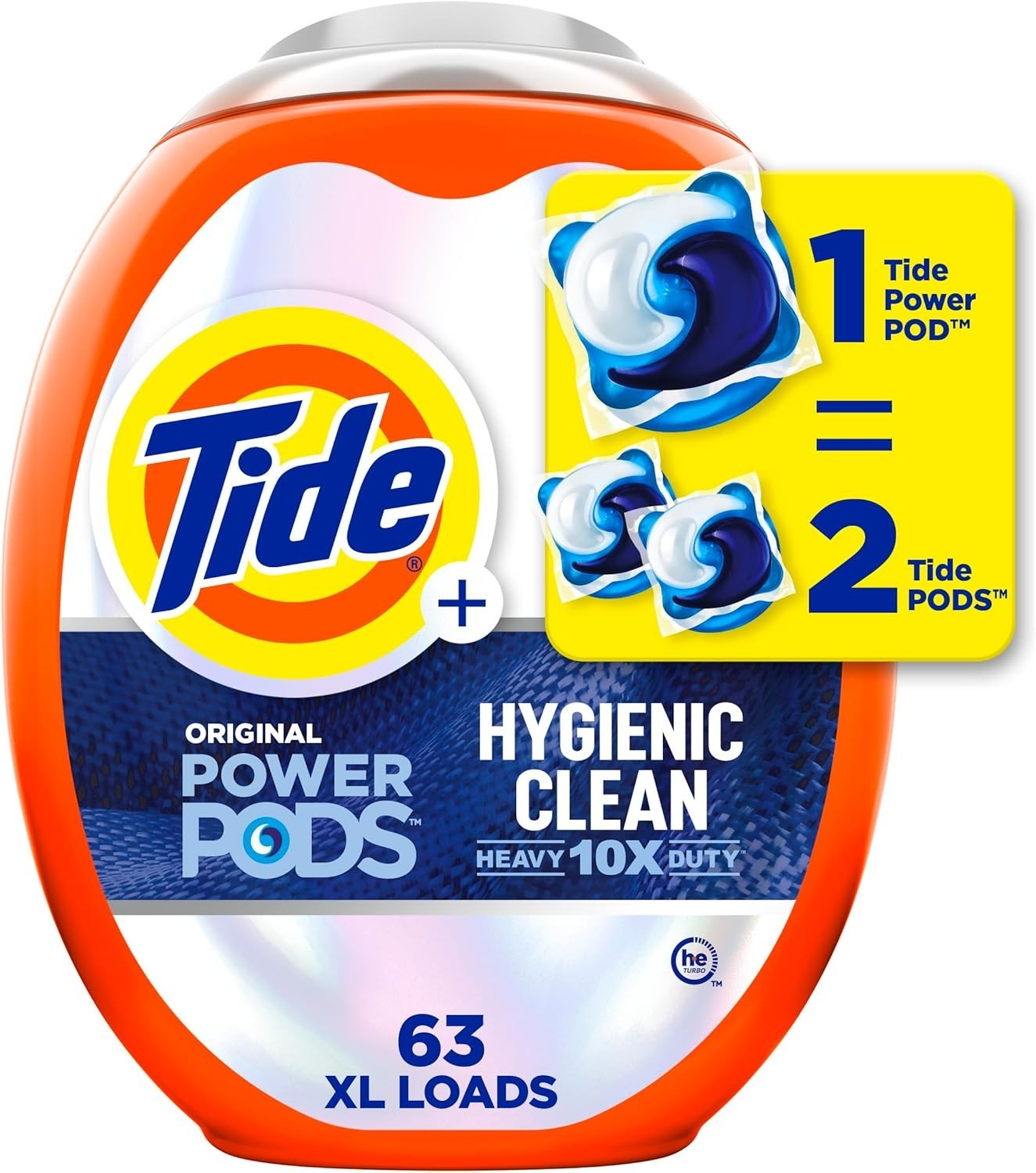 Tide Power Pods Laundry Detergent Soap Packs, Hygienic Clean, Original, 63 Ct