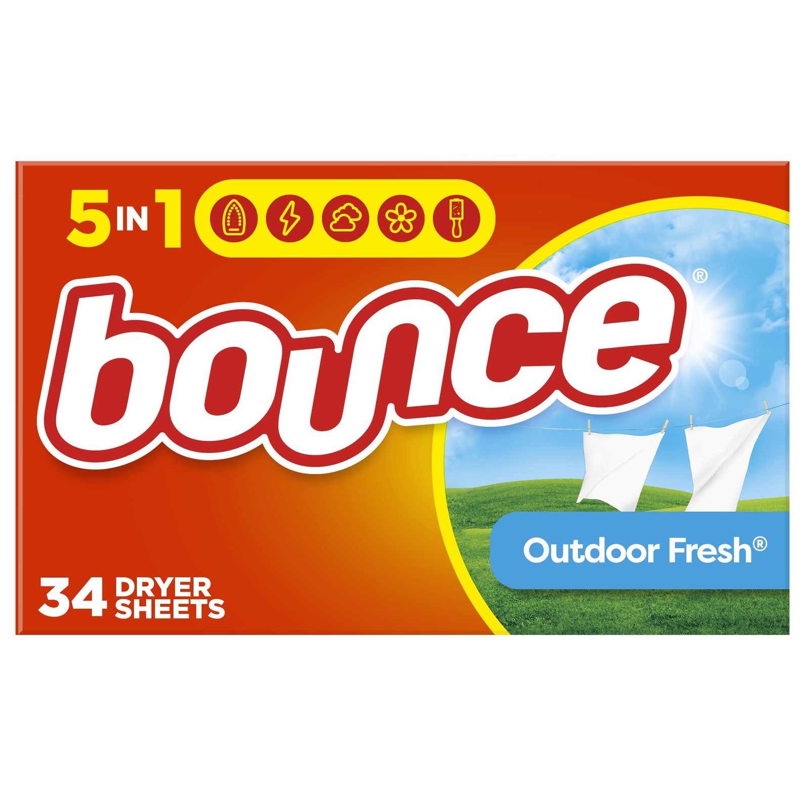 Bounce Fabric Softener Dryer Sheets, Outdoor Fresh 1 Count (Pack of 34)
