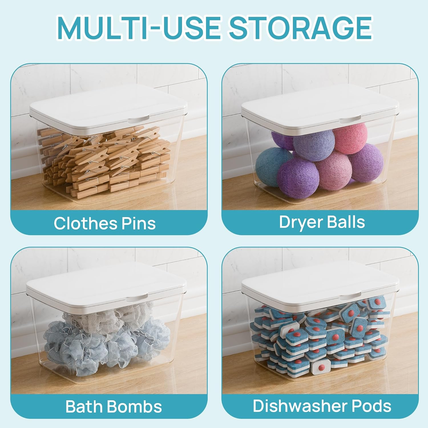 Vtopmart 4 Pack Laundry Pods & Detergent Container, Dryer Sheet Holder | Clear L