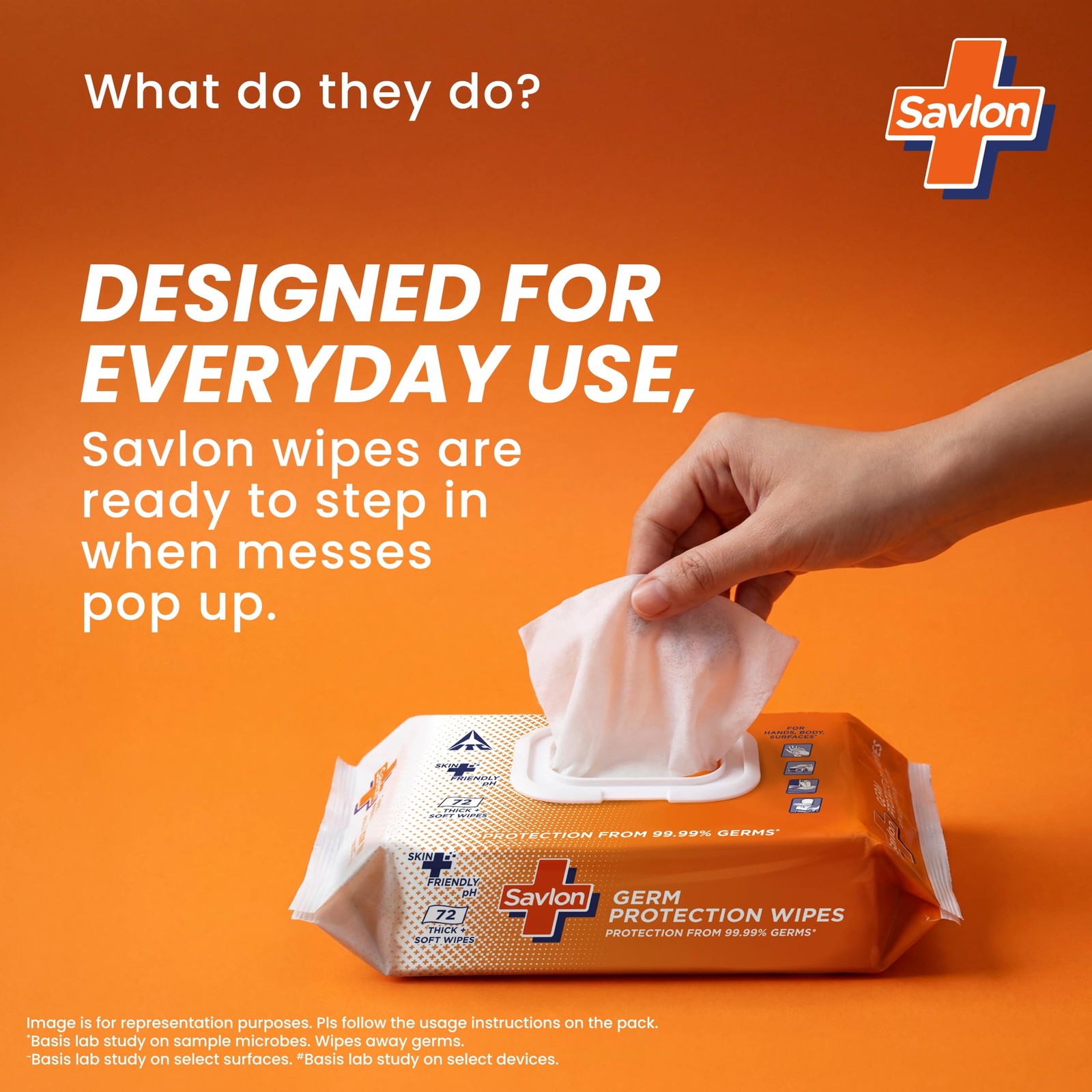 ITC Savlon 72ct Thick Soft Wet Wipes Fliptop Lid | 99.99% Germ Protection