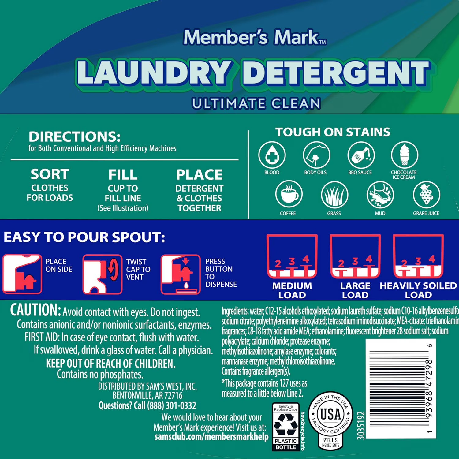 Member’s Mark Liquid Laundry Detergent, Paradise Splash, 127 loads, 196 fl. oz.