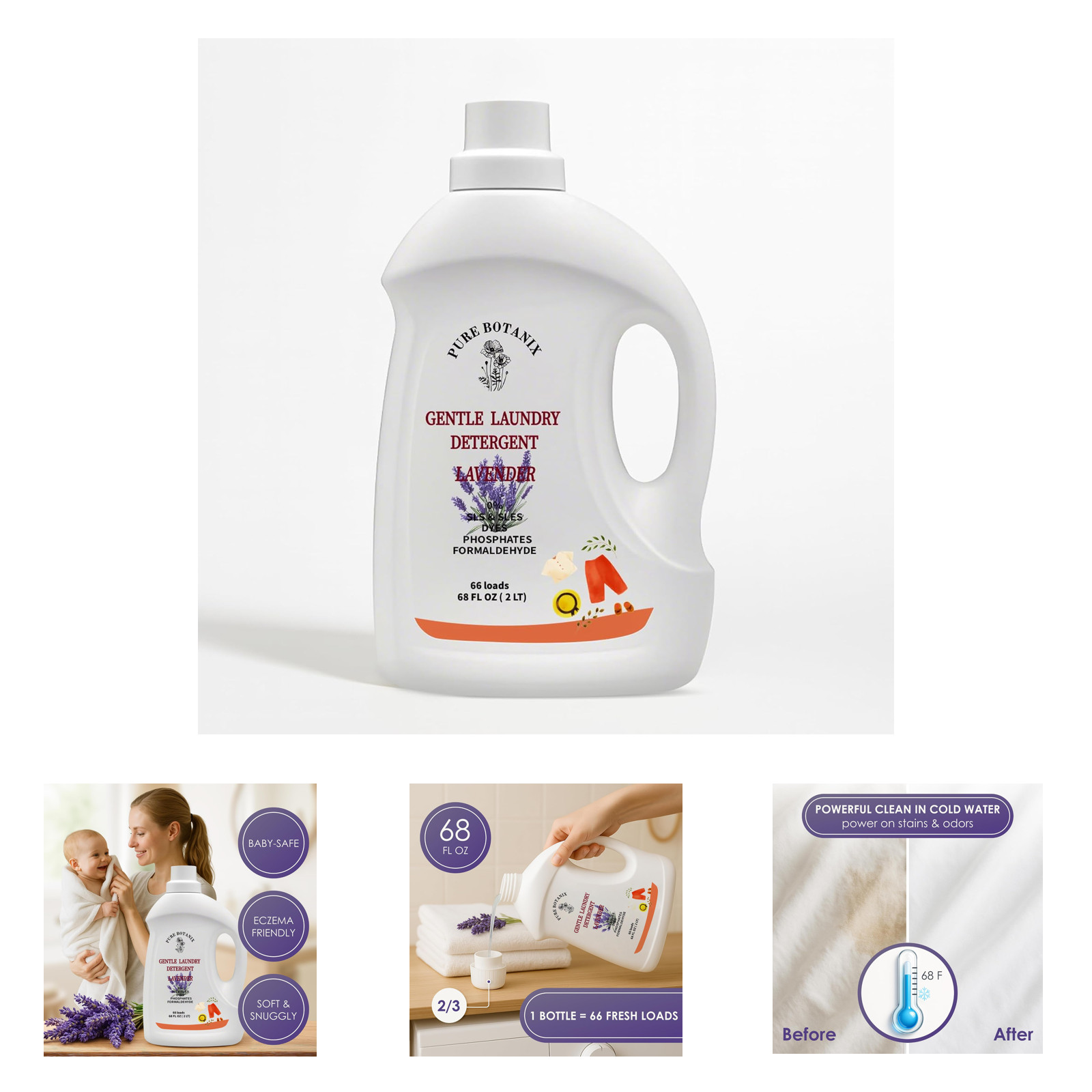 Lavender Laundry Detergent Plant-Based Hypoallergenic Gentle Non-Toxic Soap for