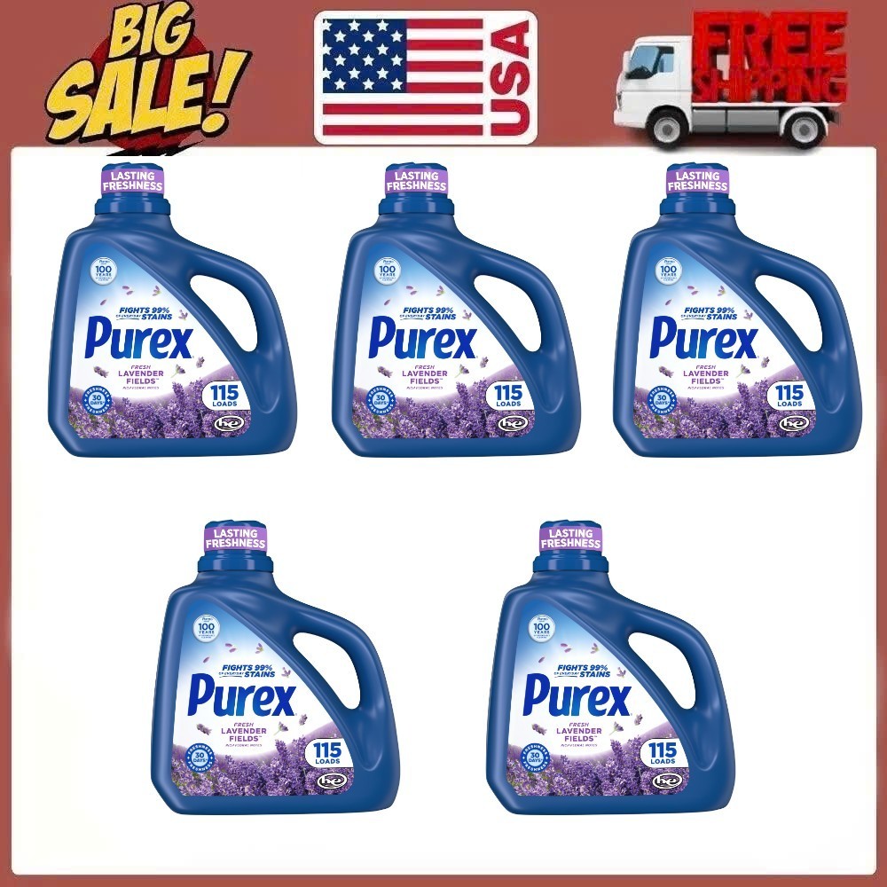 5 Pack Purex Fresh Lavender Fields Liquid Detergent, 150 fl oz, 115 loads