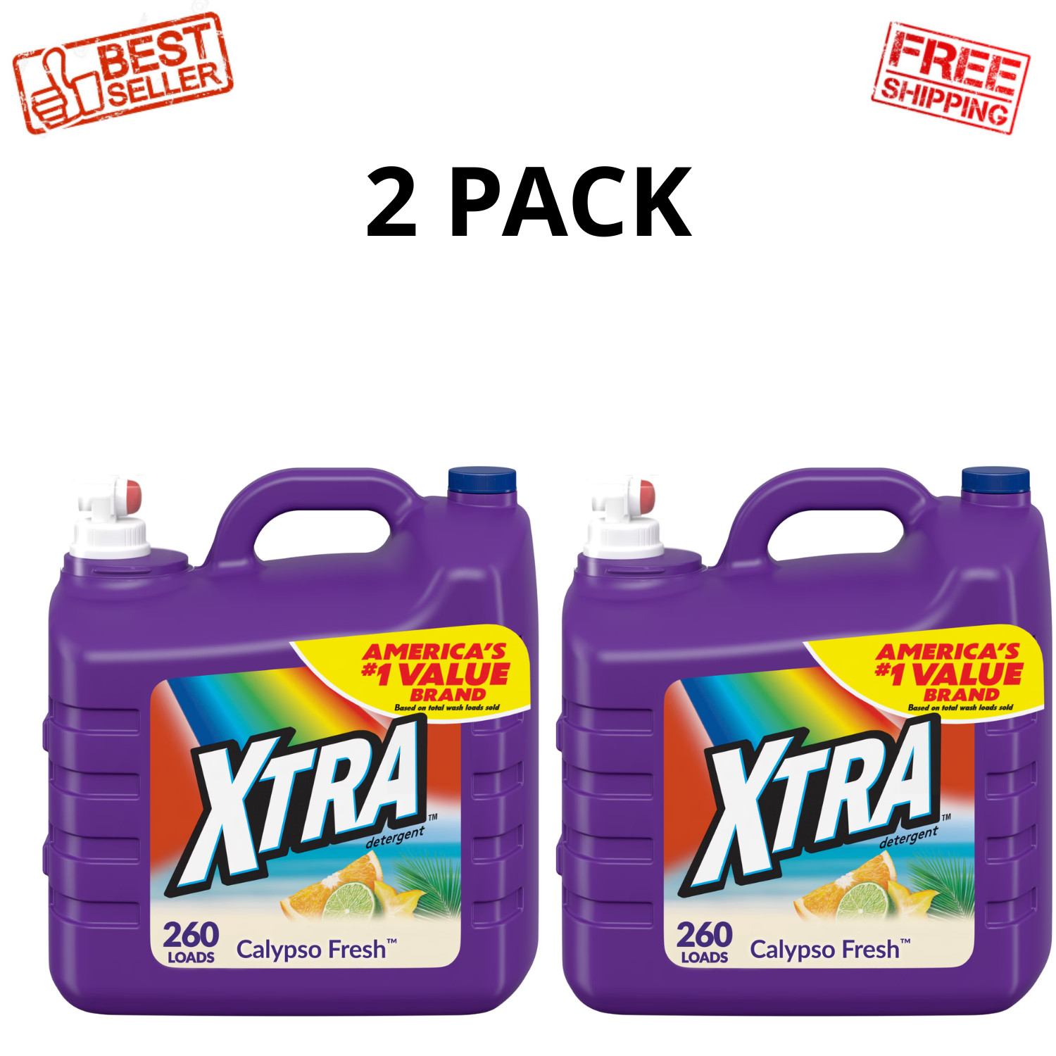 Xtra Liquid Laundry Detergent Calypso Fresh 312oz 260 Loads HE, 2 Pack