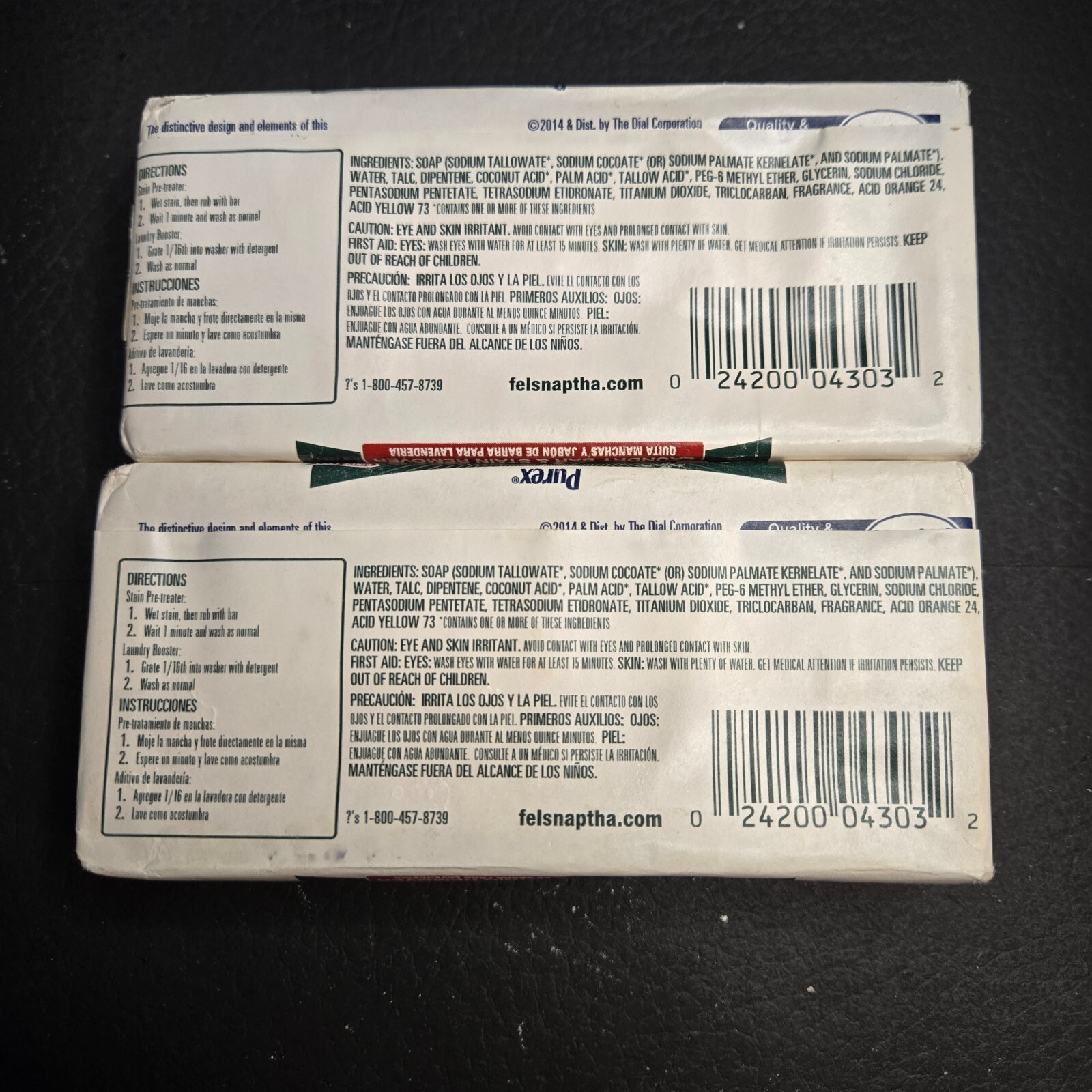 2 Purex FELS-NAPTHA Laundry Bar & Stain Remover Soap 5oz each 2014