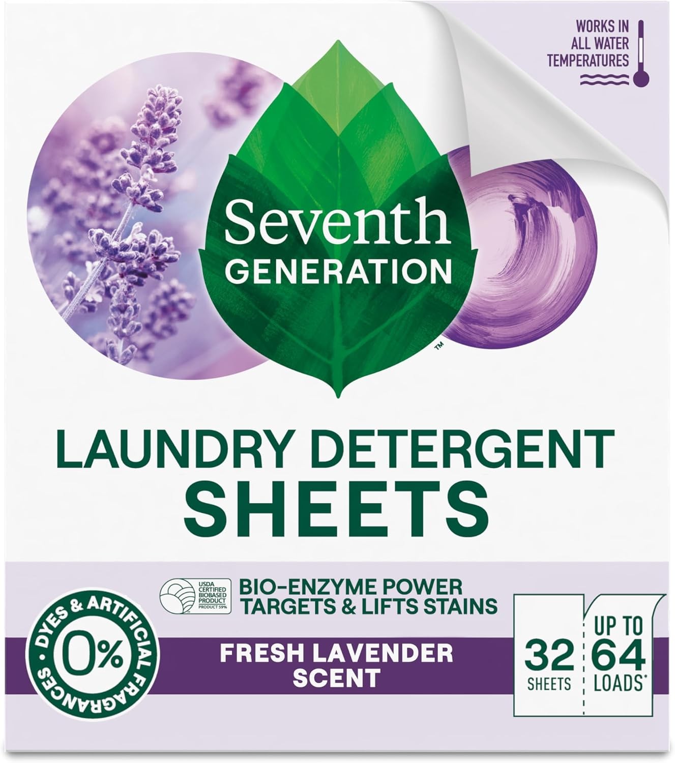 Laundry Detergent Sheets, Up to 64 Loads, Fresh Lavender Scent, Removes Tough