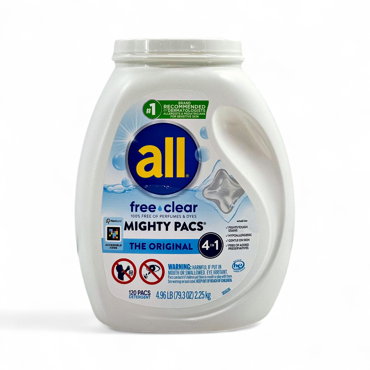 All Free Clear Mighty Pacs The Original 4 in 1 Laundry Detergent – 120 Pacs