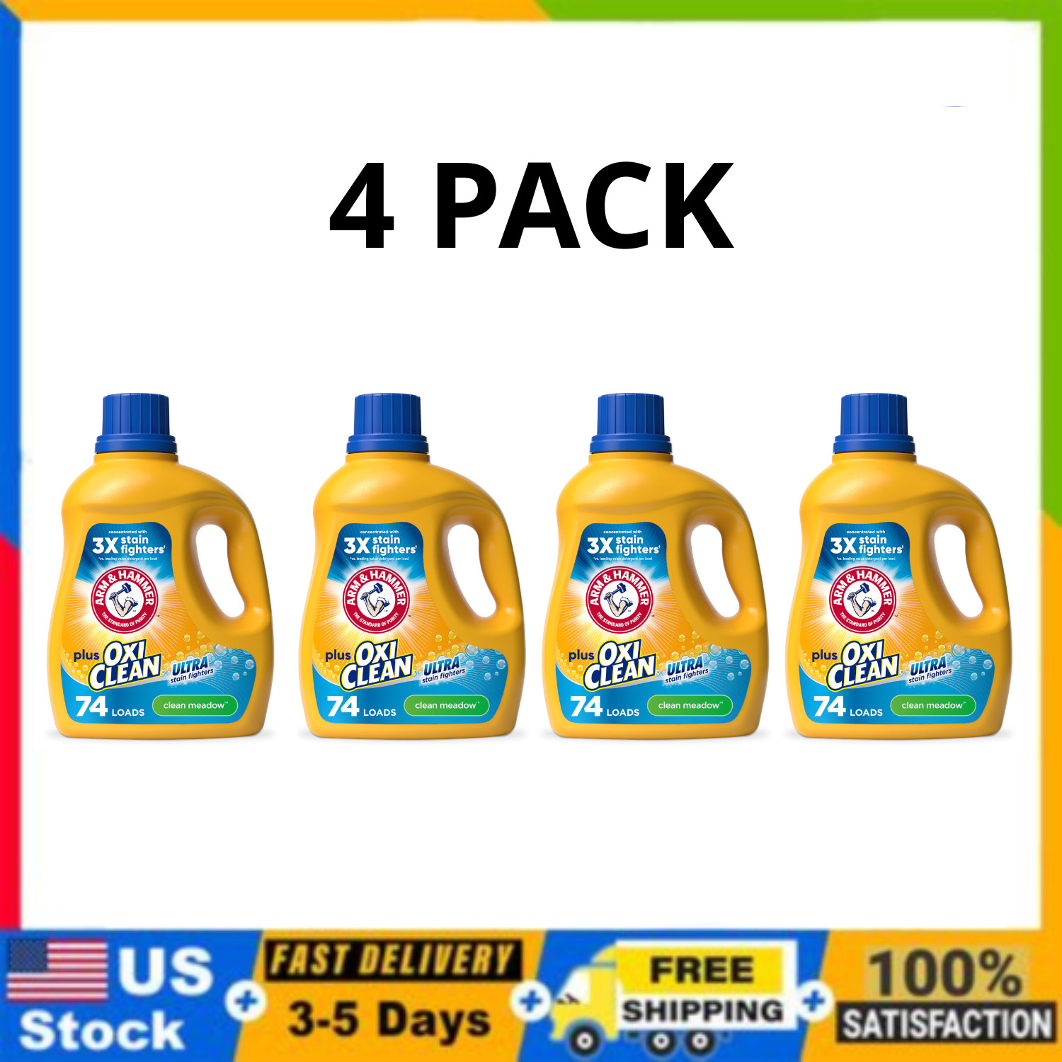 ARM & HAMMER Plus OxiClean Liquid Laundry Detergent Clean Meadow 96.2oz, 4 Pack