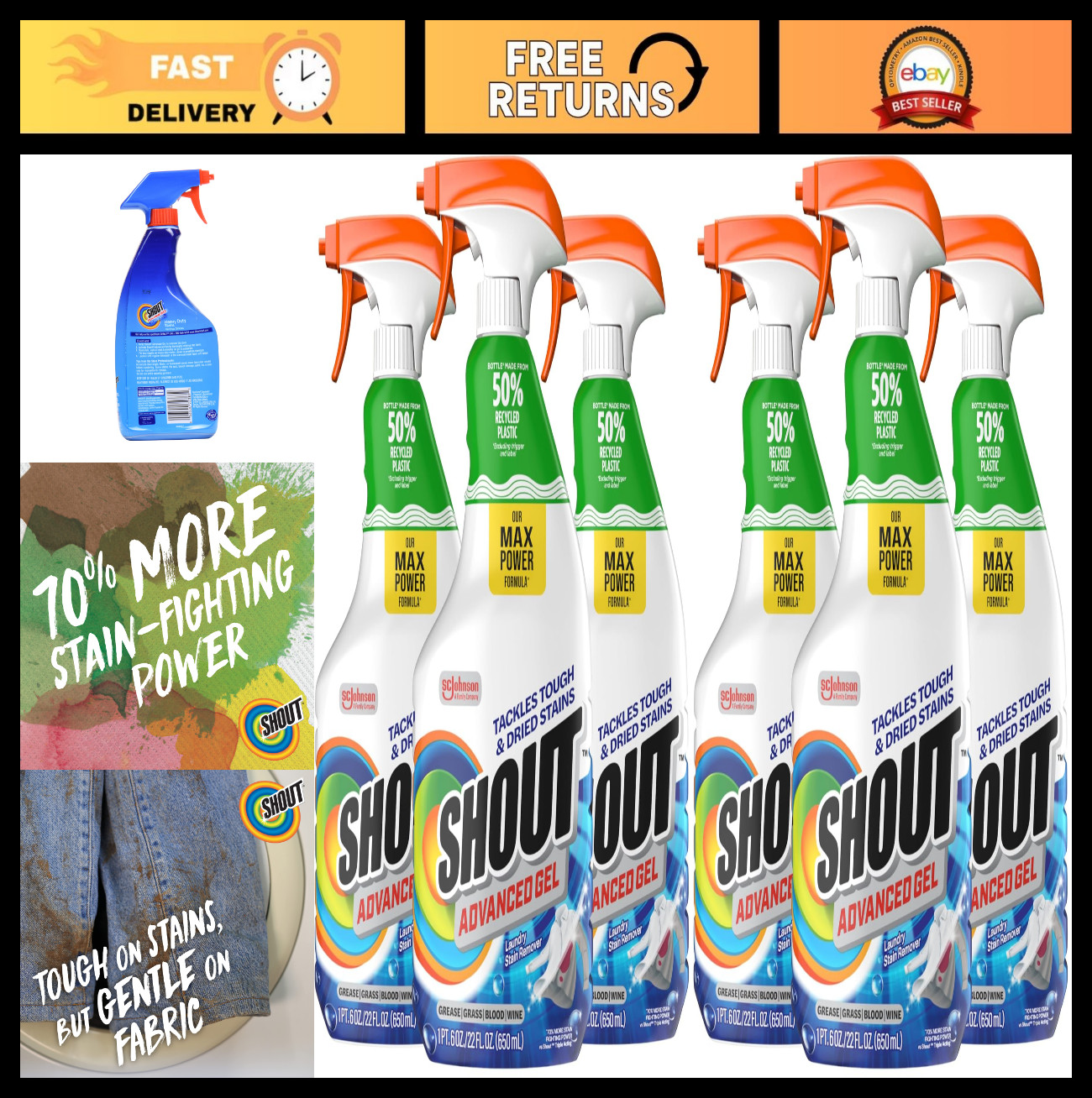 Advanced Laundry Stain Remover Gel 22oz – Tough Stains, Dried-in, 6 Pack