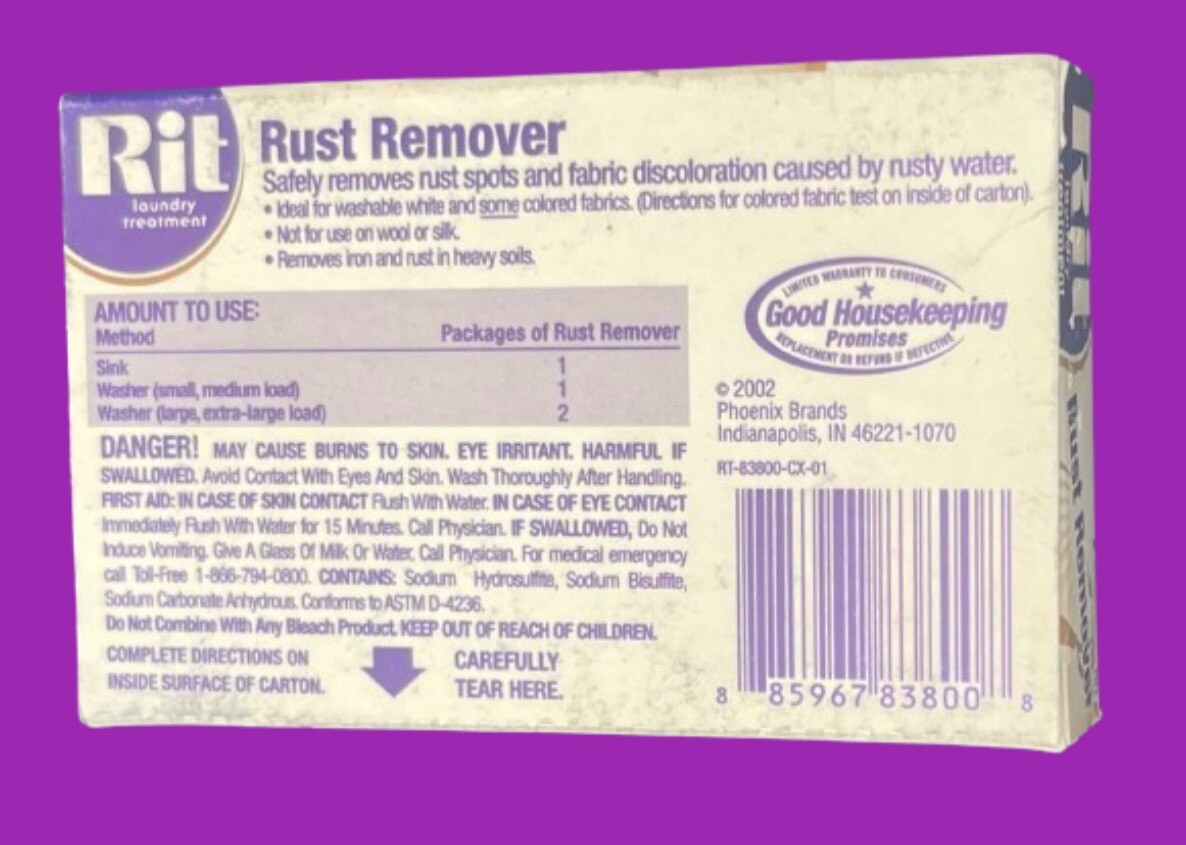Rit Laundry Treatment 2oz Rust Remover. Removes Rust Spots from Fabric Pack of 4