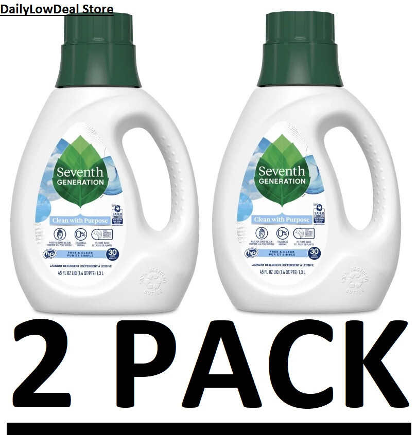 2 PACK – Seventh Generation Natural Free & Clear Liquid Laundry Detergent, 45-oz