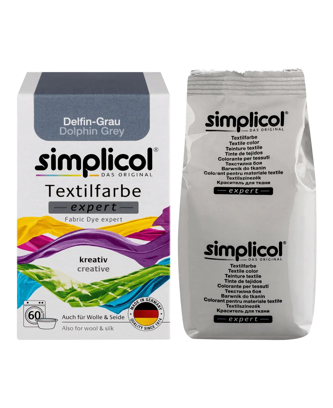 SIMPLICOL textile color expert 2 x color DOLPHIN GRAY for 600 g fabric also for wool