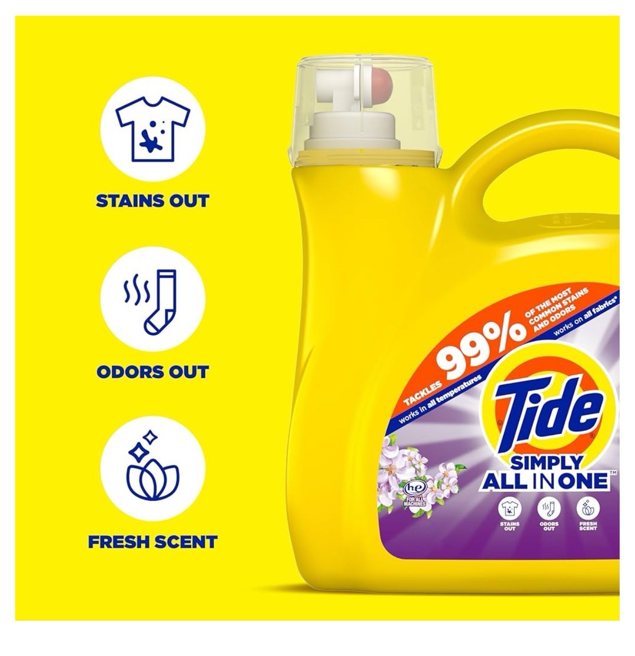 Tide Simply 🌸 All-In-One Liquid Laundry Detergent, 138 Loads, 182 fl oz