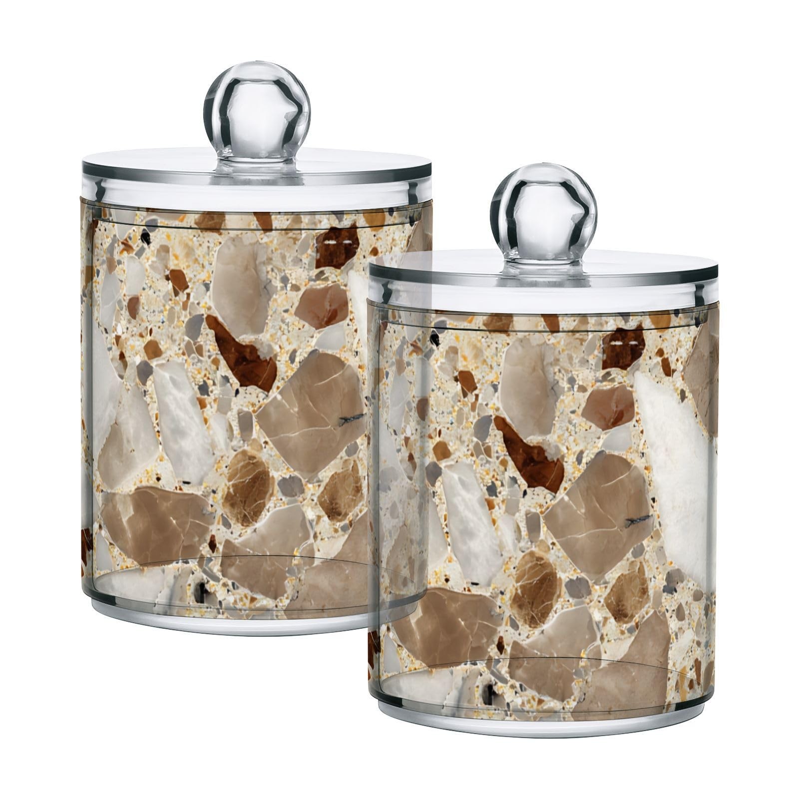 2 Pack Beige and Brown Marble Print Apothecary Jars with Lid, 10 Oz Clear Pla…