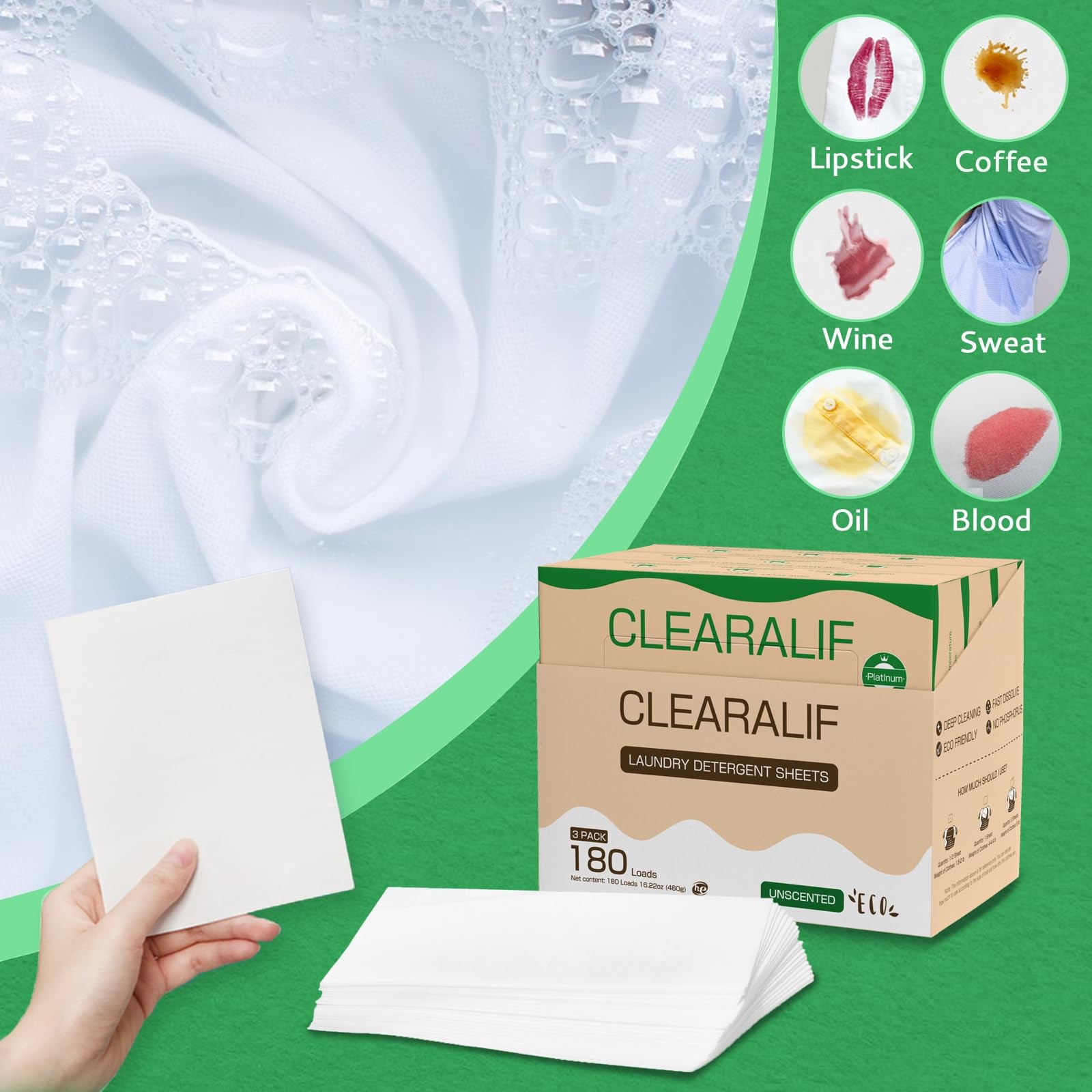 Laundry Detergent Sheets Up to 180 Loads, Fresh Unscented – Great For Travel,…