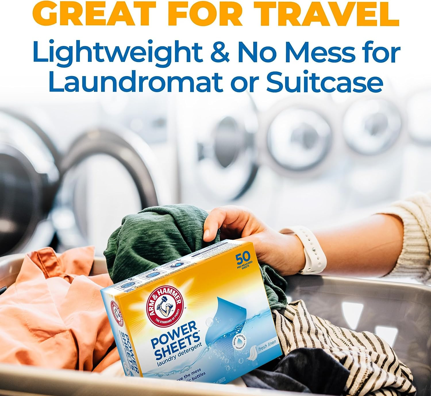 Arm & Hammer Power Sheets Laundry Detergent, Fresh Linen 50Ct, up to 100 Small