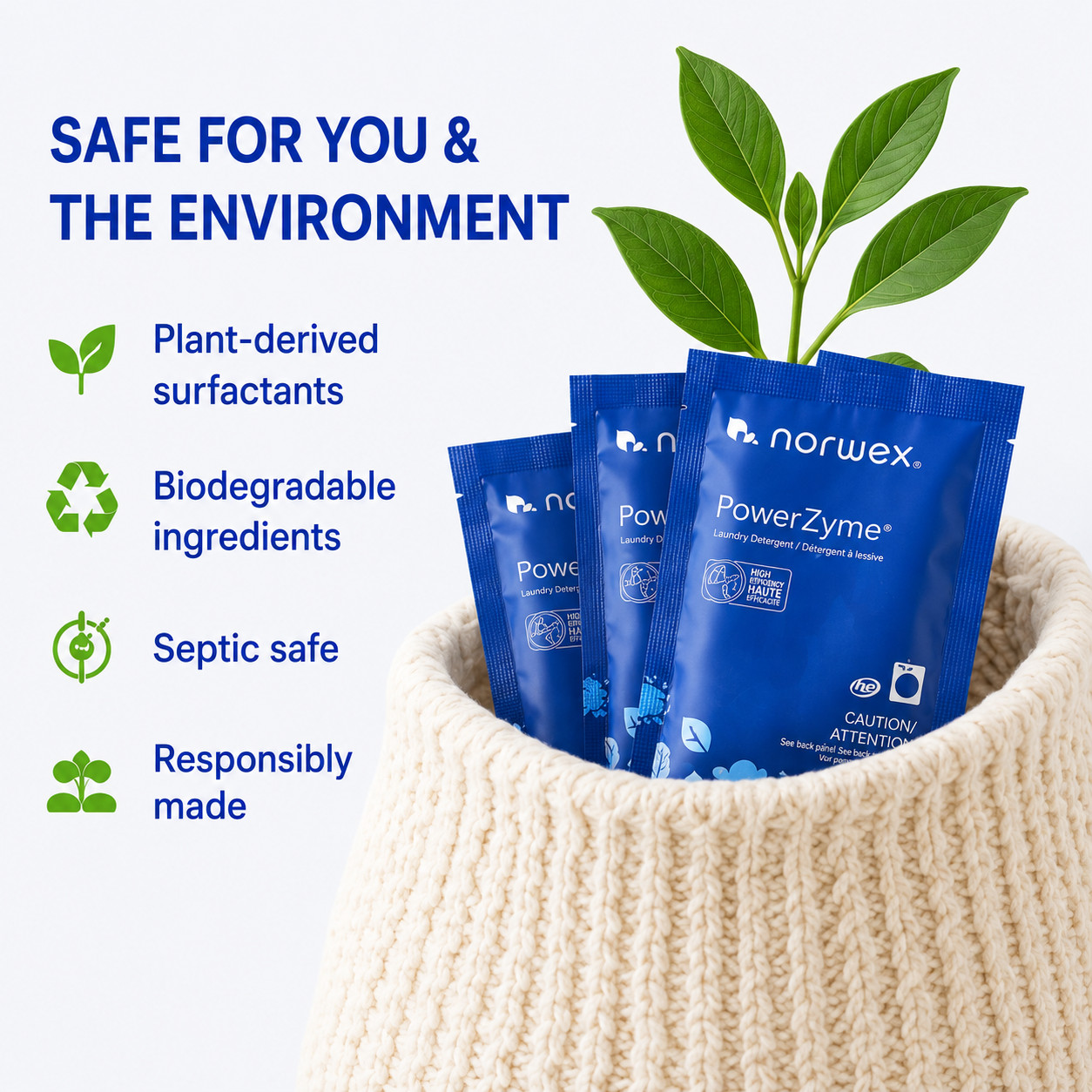 NORWEX PowerZyme Laundry Detergent Powder 2 Sachet Travel Packets 30g x 2 Pack