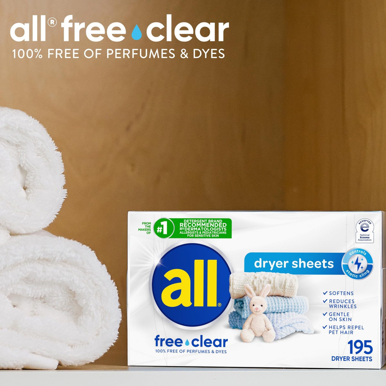 Fabric Softener Dryer Sheets Sensitive Skin Free Clear 195 Count